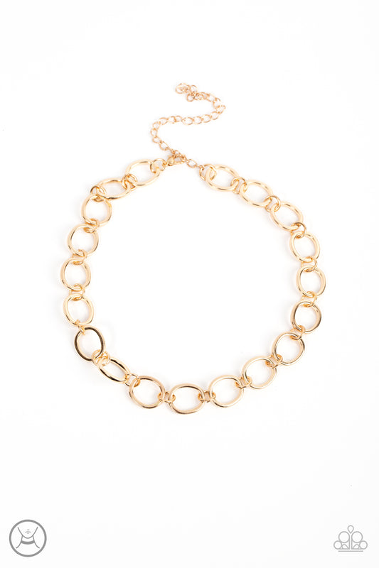 Gold necklace with hoops; light weight short necklace