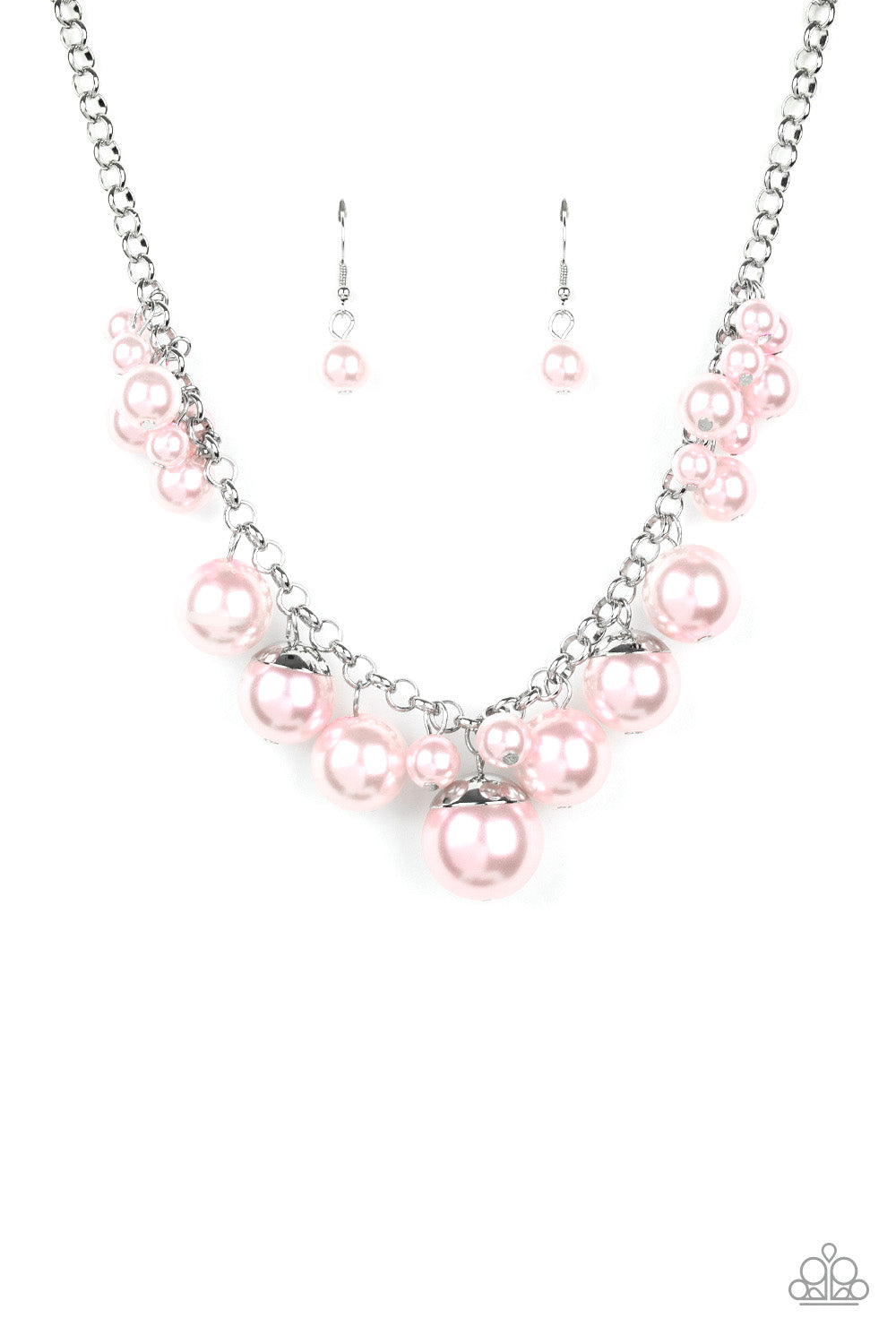 A shiny silver fittings, oversized pearly pink beads and a collection of classic pink pearls swing from the bottom of a shimmery silver chain.  Paparazzi Accessories are nickel-free and lead free.