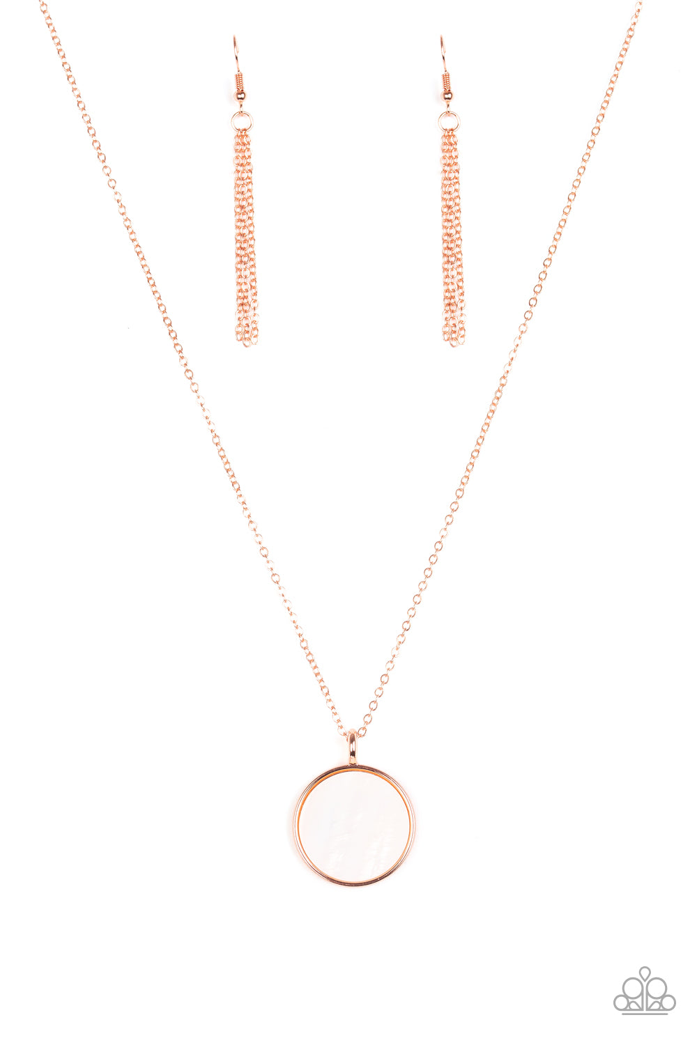 Paparazzi Accessories - A flat shell-like pendant swings from the bottom of a dainty shiny copper chain below the collar for a refined look. Features an adjustable clasp closure. 
