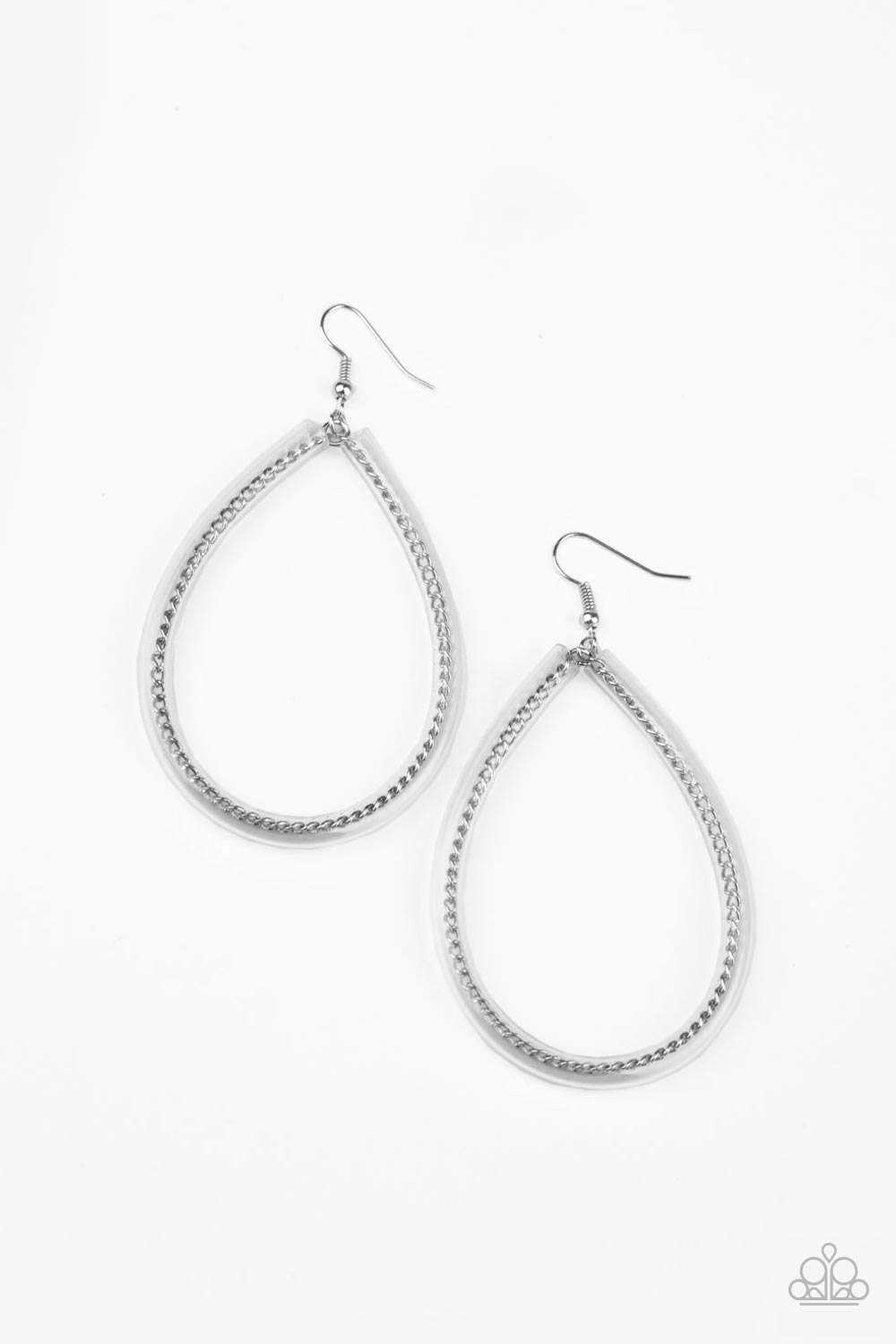 Paparazzi Earrings - Clear fish hook style with metal & silver inner chains. 