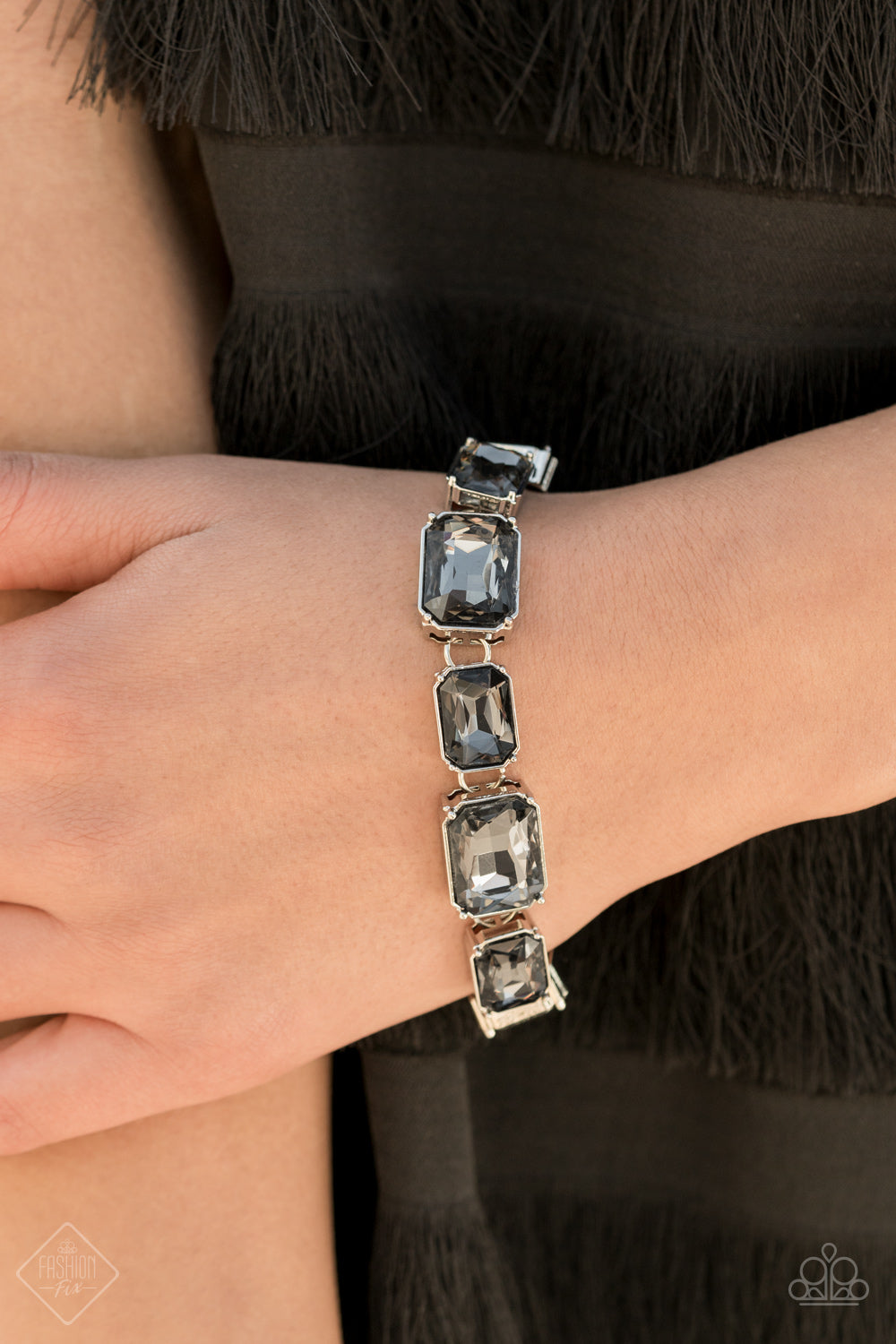 Fashion Fix set - Paparazzi Accessories - Smokey emerald cut gems, featuring 4 pieces in the collection.  Magnificent Musings January Fashion Fix collection.