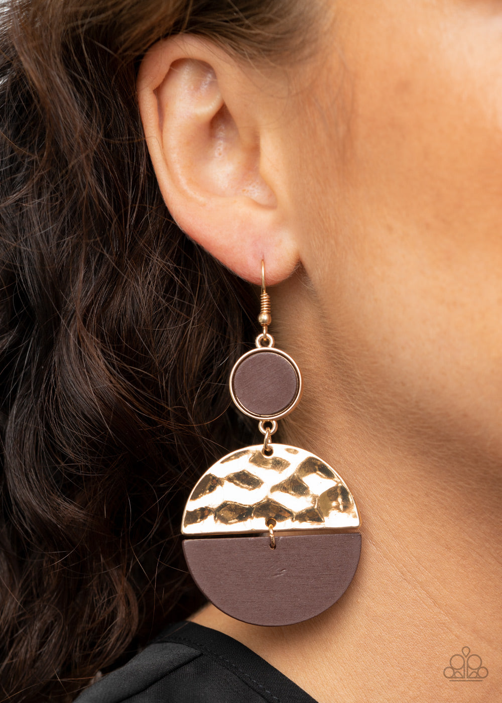 Paparazzi Gorgeous brown and gold crescent earrings. 