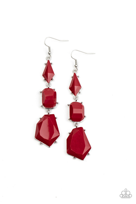 Paparazzi Earrings - Geo Getaway - Red