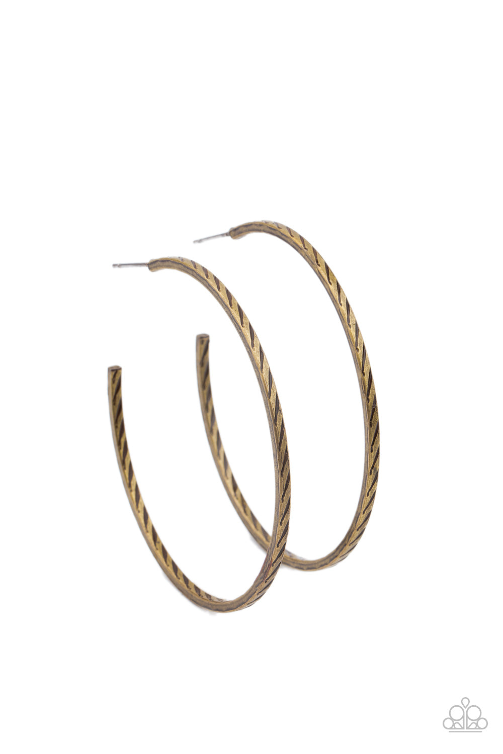 Paparazzi Accessories earrings, brass 2" diameter stylish hoops.