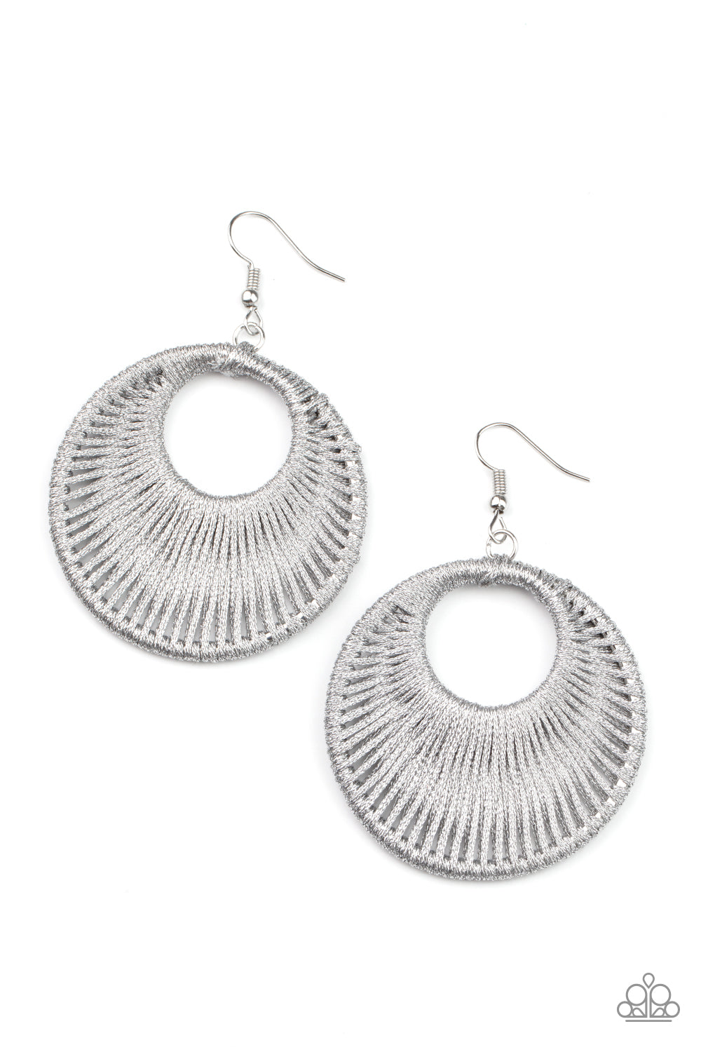 Paparazzi Accessories,  crescent shaped silver hoop.