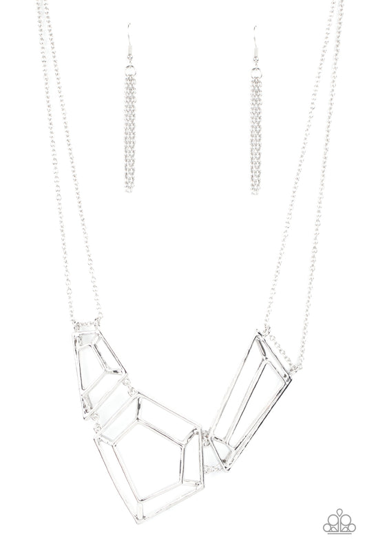 Paparazzi Accessories necklace - Glistening silver bars connect into edgy 3-dimensional frames below the collar, creating a bold geometric statement piece. Features an adjustable clasp closure.