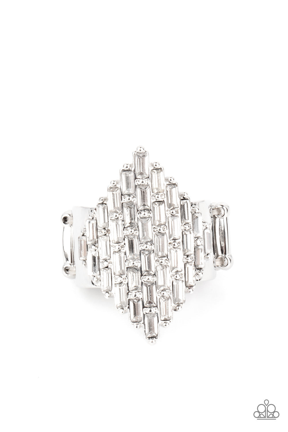Life of the Party ring. White rhinestones layered across a beautiful silver fram.