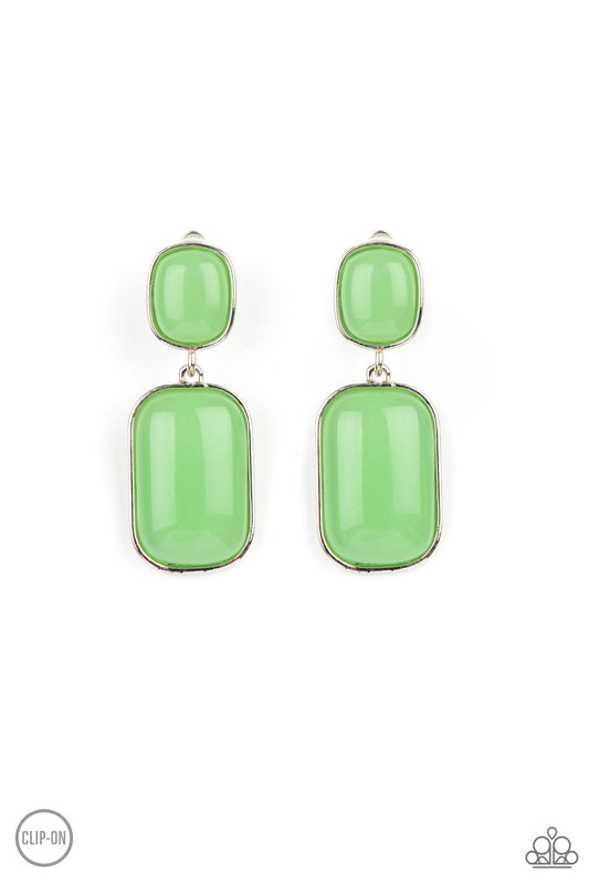 Encased in sleek silver frames, milky Green Ash beads link into an oversized lure for a whimsically refined flair.  Paparazzi Accessories