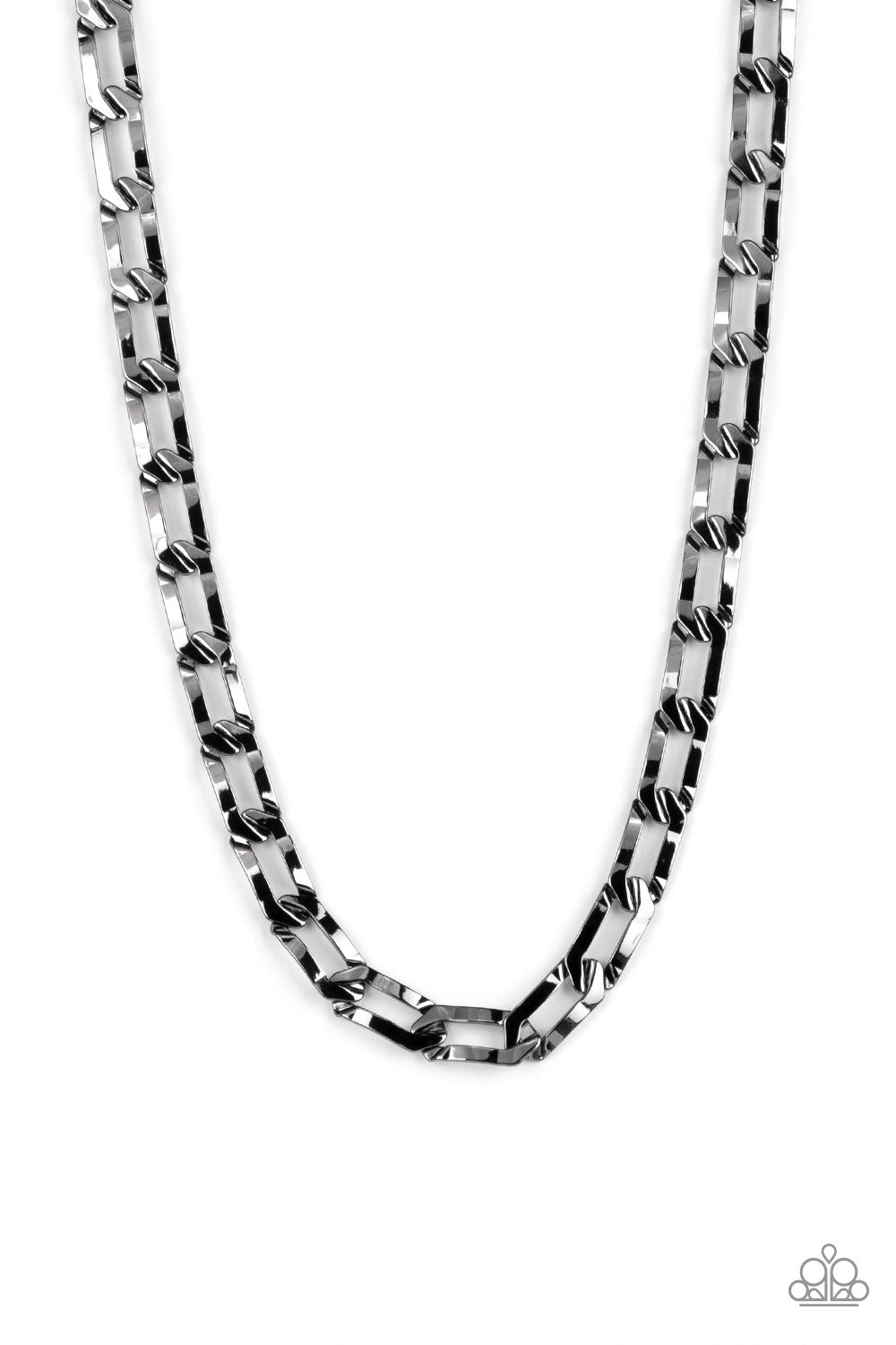 Paparazzi Accessories - Crimped gunmetal oval links boldly interconnect across the chest, creating a classic urban look. Features an adjustable clasp closure.