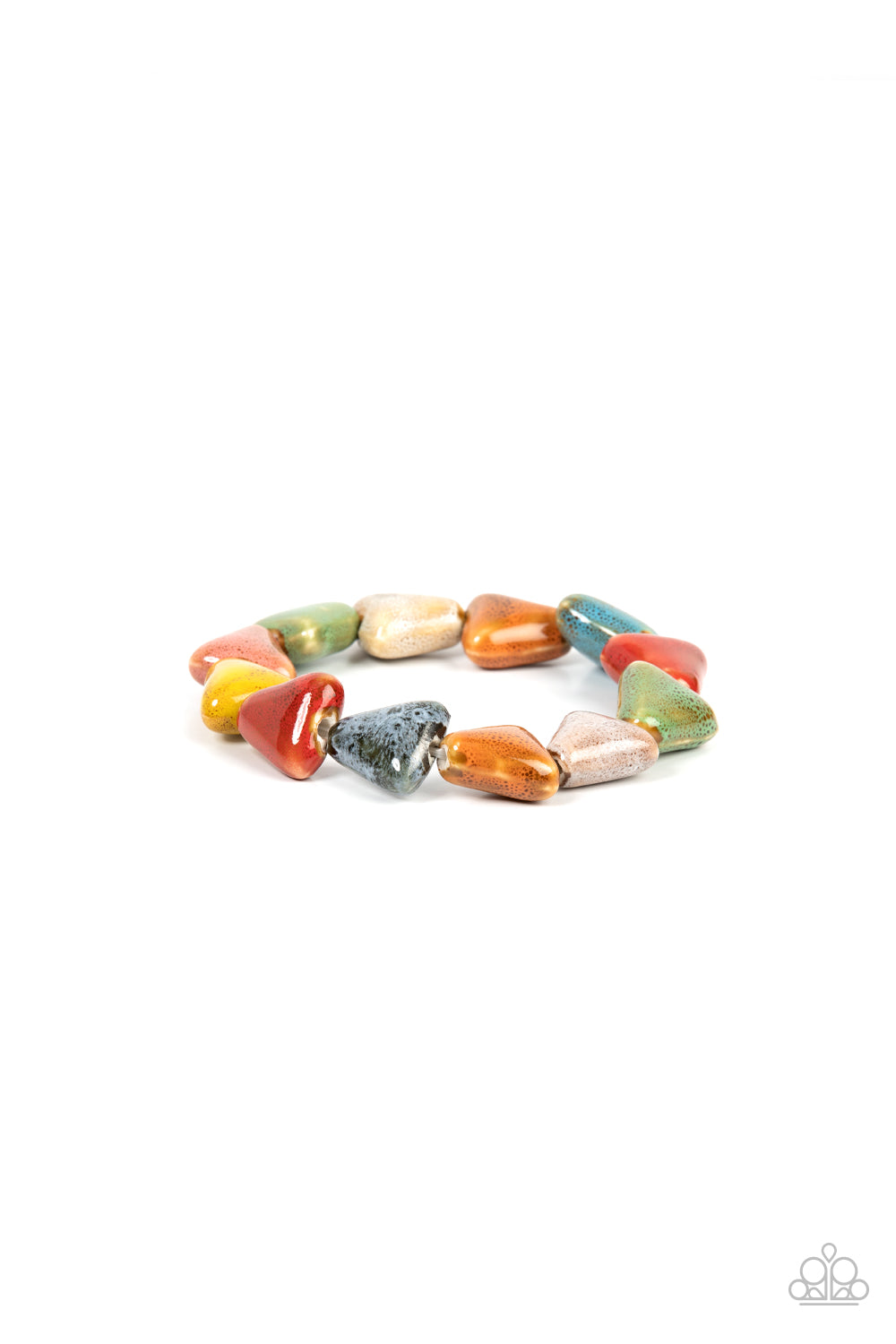 Bracelet - Painted in distressed multicolored finishes, ceramic beads shaped like shark teeth are threaded along a stretchy band around the wrist for a seasonal flair.  Sold as one individual bracelet.